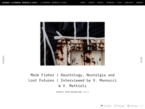 Preview for mark fisher hauntology nostalgia and lost futures interviewed by v mannucci v mattioli