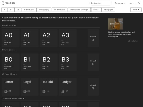 Preview for Paper Sizes