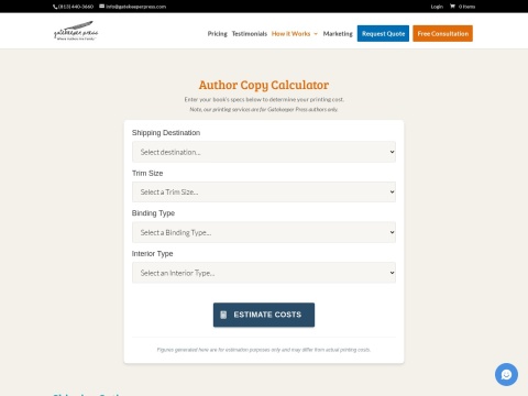 Preview for Gatekeeper Press Cost Calculator
